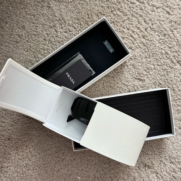 Prada SPR 17W 1AB5S0 Black Plastic Rectangle Sunglasses Dark Grey Lens - Picture 10 of 12
